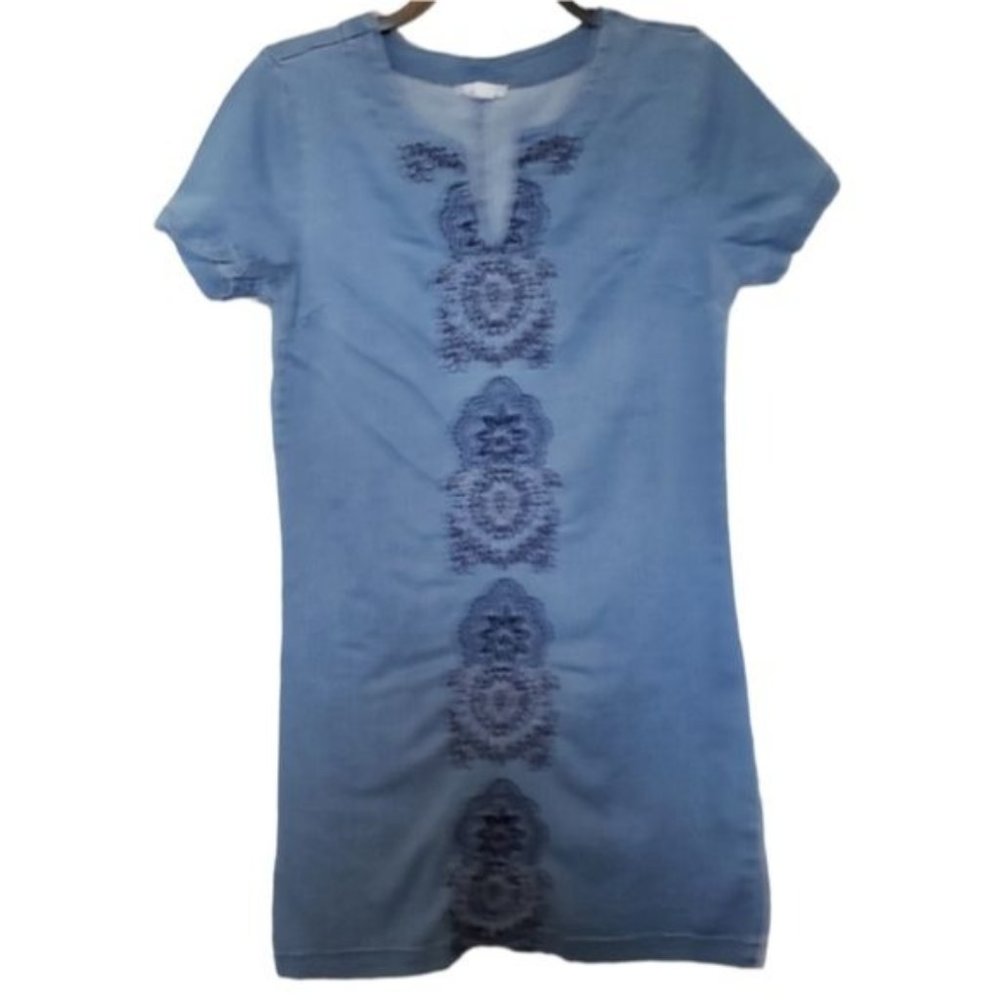 3/$15 Westport Embroidered Chambray Tunic Shirt Dress Size 2